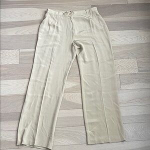 Via Seta Elegant Cream Wide Leg Pants 100% Silk